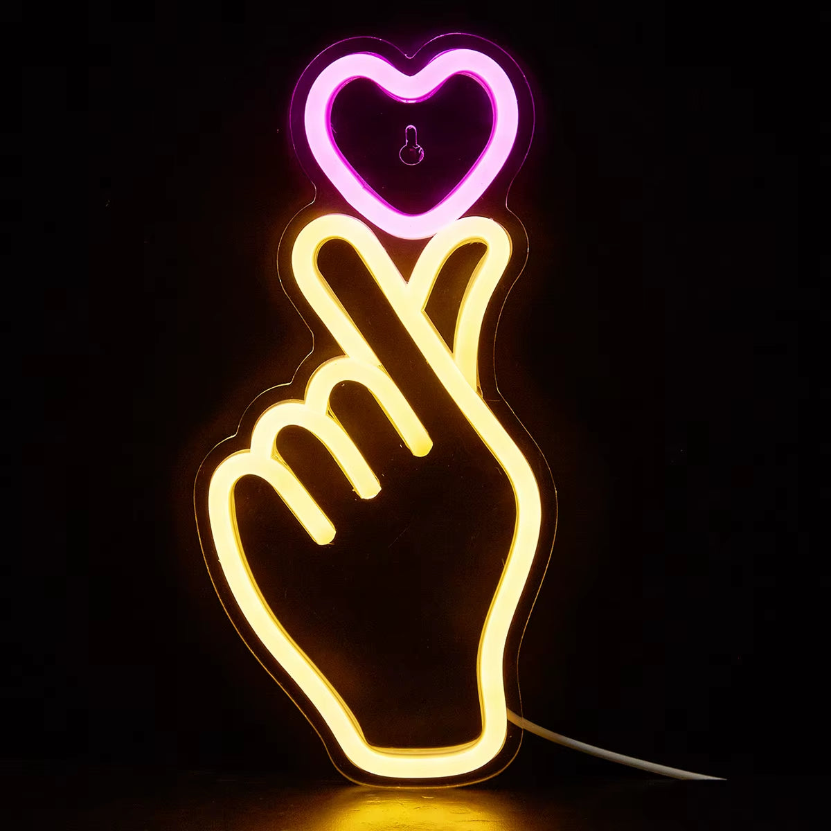 Chi-Buy LED Neon Hand+Heart USB Powered Neon Signs Night Light 3D Wall Art & Game Room Bedroom Living Room Decor Lamp Signs