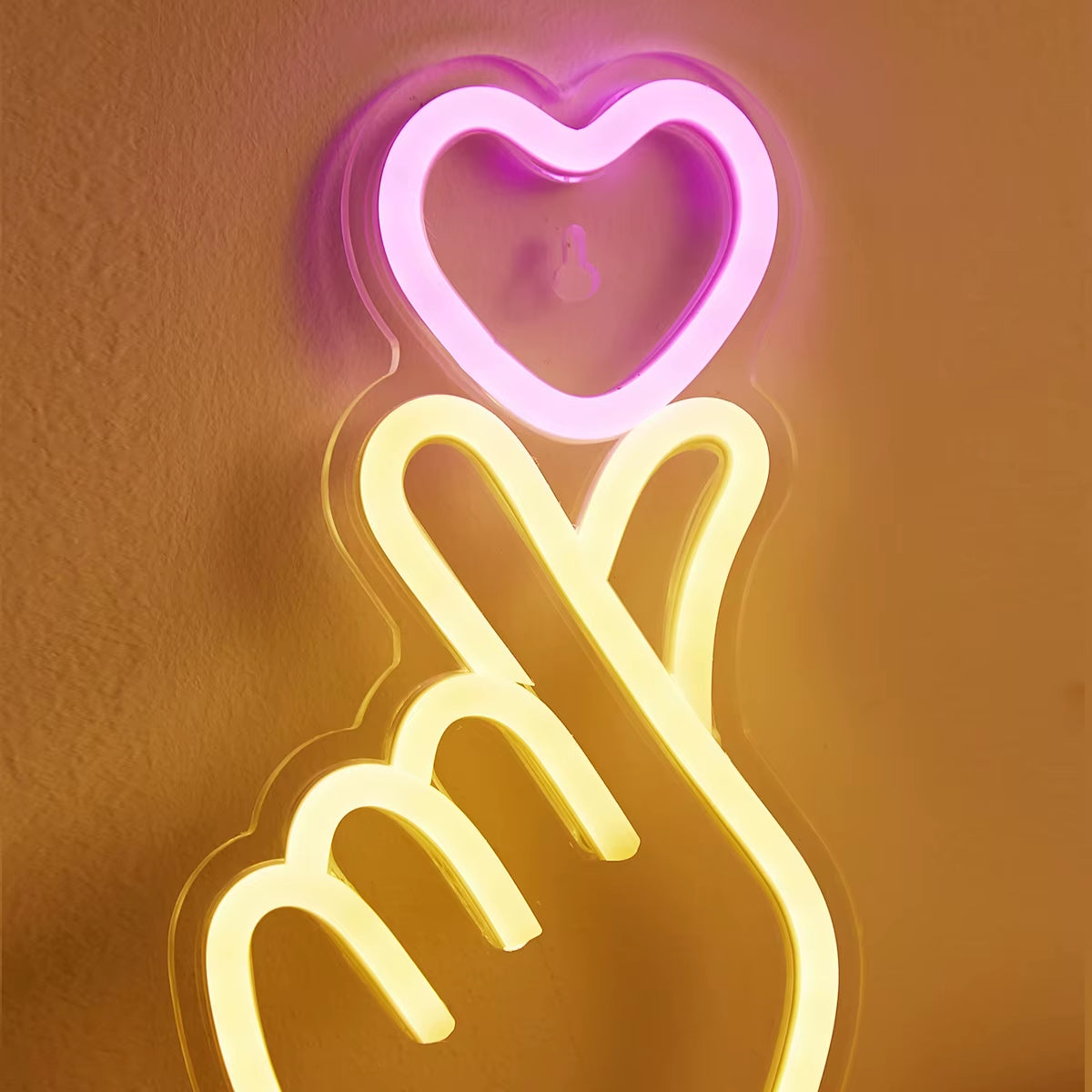 Chi-Buy LED Neon Hand+Heart USB Powered Neon Signs Night Light 3D Wall Art & Game Room Bedroom Living Room Decor Lamp Signs